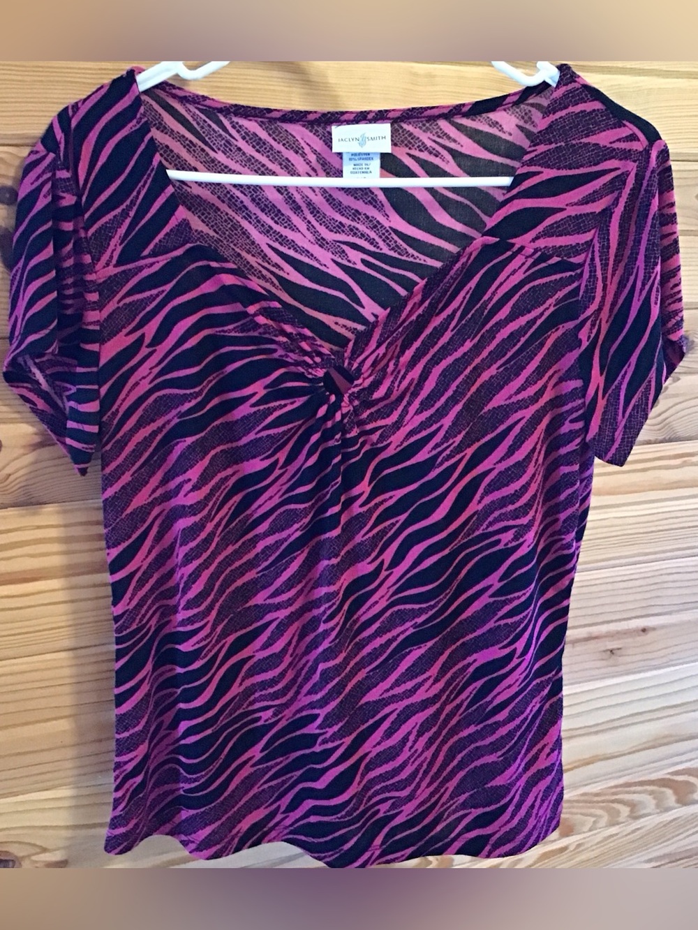 Jaclyn Smith Brand Pink Black Zebra Striped Print Blouse Dress Shirt